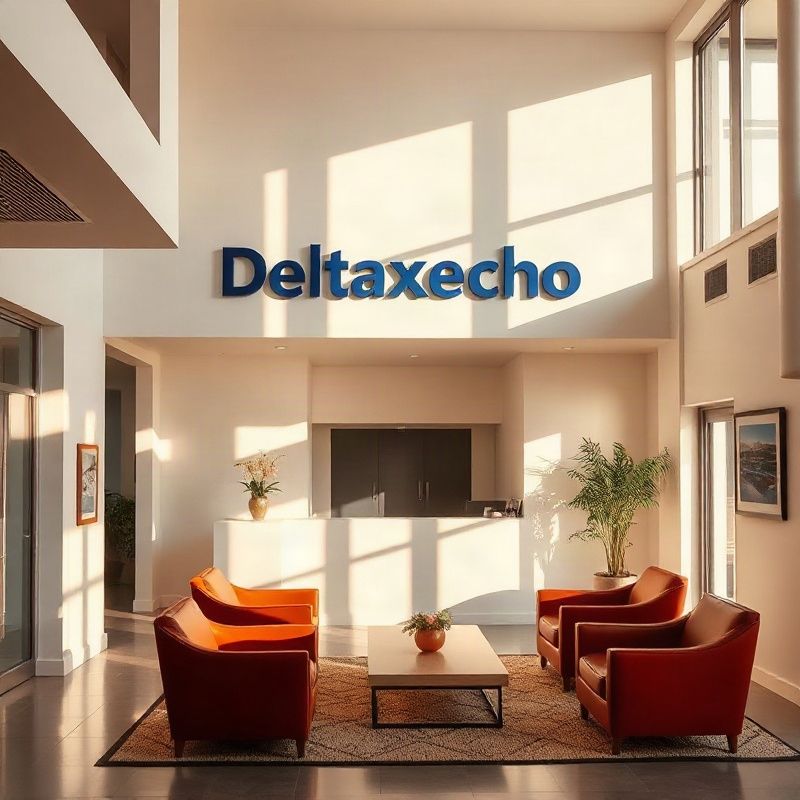 Modern office reception in Kakamega with indigo Deltaxecho signage